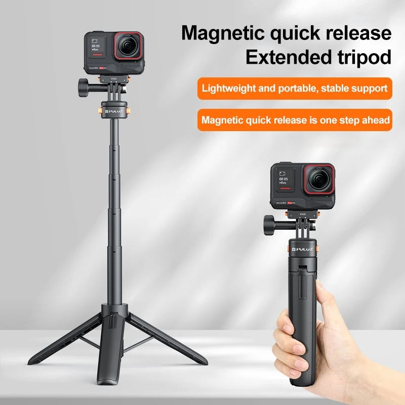 PULUZ Mini Magnetic Quick Release Selfie Stick Tripod 1/4 srew Stand Mount For GoPro MISSION 1/1 PRO/DJI/Insta360 Action Cameras