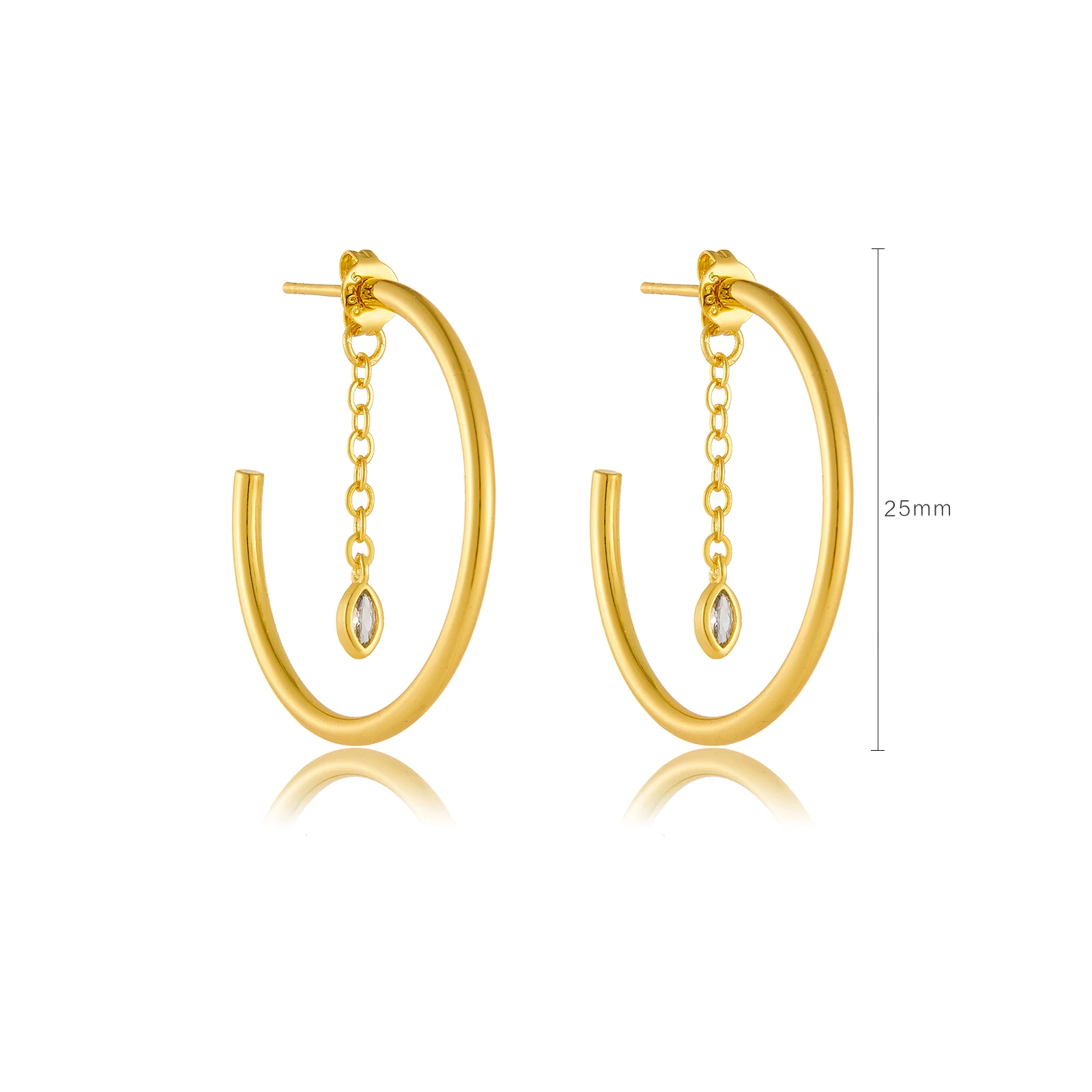 DPLAOPA 925 Sterling Silver Gold 25MM Hoop Big Marqulse Loops Women Drop Chain CZ Earring Jewelry