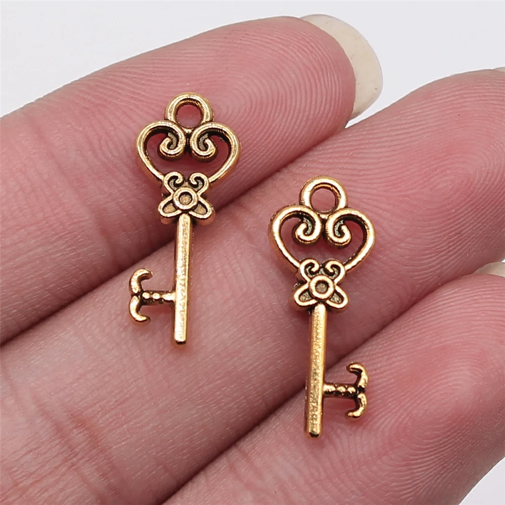 WYSIWYG 20pcs Charms Vintage Skeleton Key 21x9mm Tibetan Bronze Silver Color Pendants Antique Jewelry Making DIY Handmade Craft