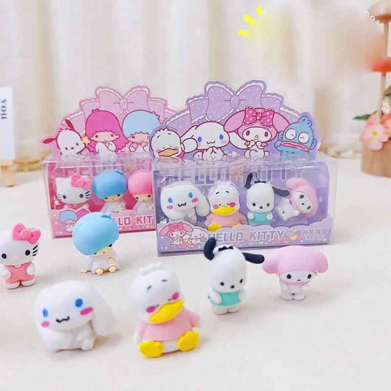 8 set/lot Sanrio Pochacco Melody Kuromi Eraser Cute Writing Drawing Pencil Erasers Stationery For Kids Gifts School Supplies