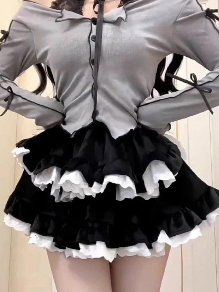 

Юбки женские Kawaii бальное платье вечерние ретро милые Y2k повседневные уличные корейский стиль лоскутная мода мини Faldas весна осень