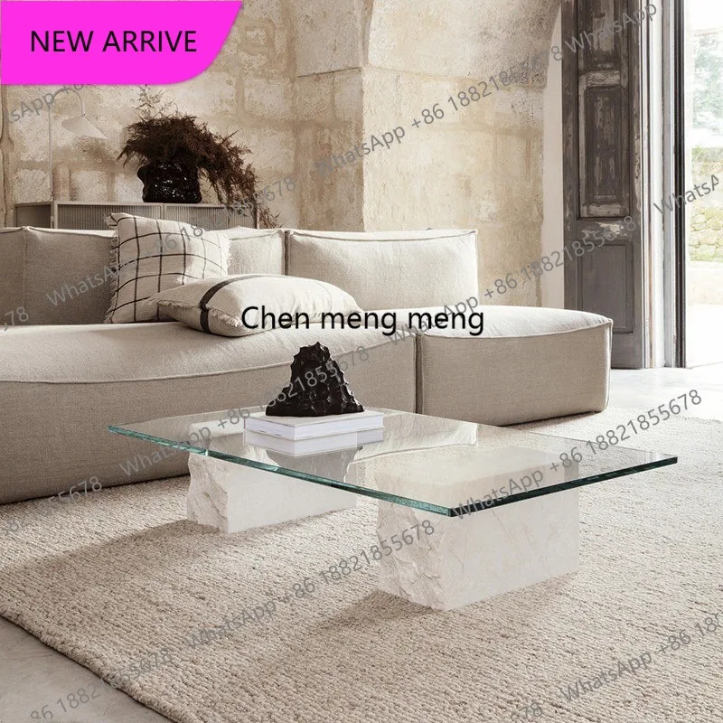 

Журнальный столик M183 из натурального мрамора в стиле французского легкого люкса, прямоугольный, со стеклянной столешницей, для гостиной