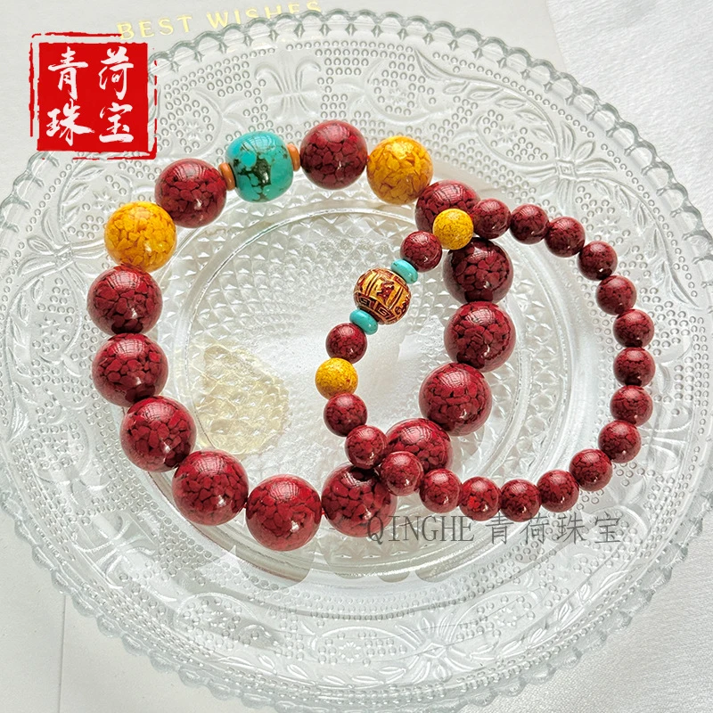 Natural new-style red and yellow color combination agate sand bracelet with gold stamping, fortune