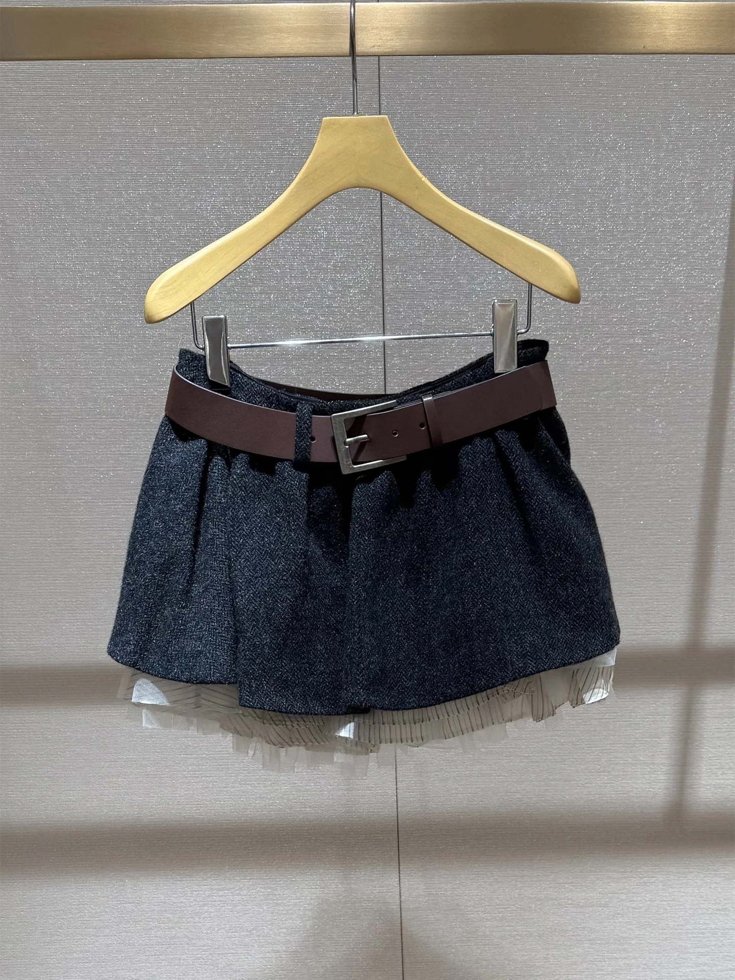 Abnehmen Hohe Taille ort Rock Woolen ey f-länge Damen Casual Sle Plissee Spleißen Herbst Winter Neue Ankunft