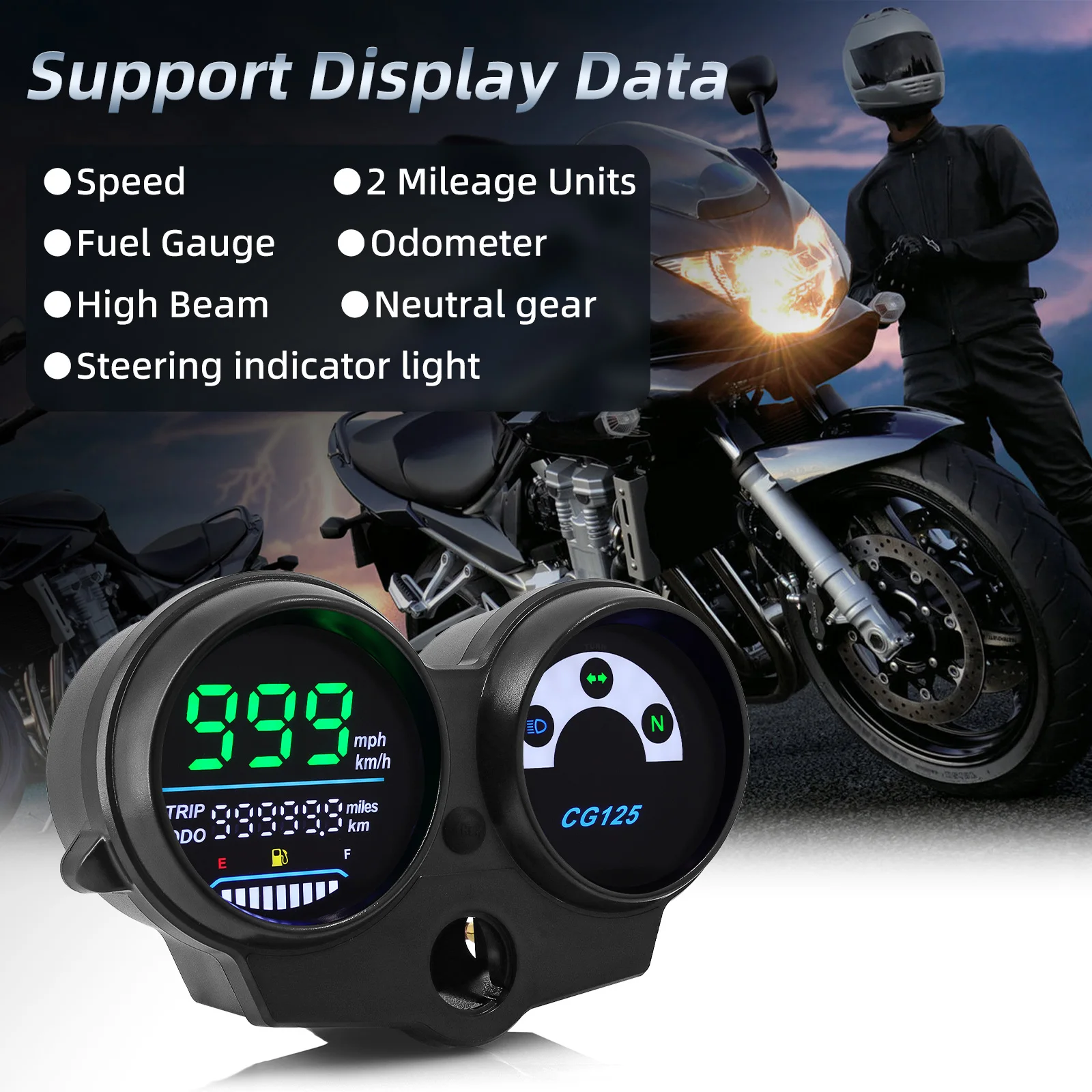 LED Motorcycle Speedometer For CG125 2000 to 2008 Fan 125 Titan 125 Odometer Fuel Level Gauge For Honda Digital Dashboard Panel