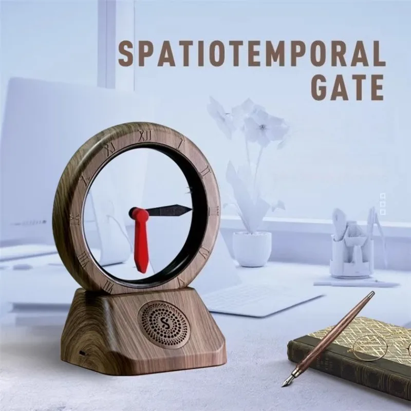 

Vintage Wood Color Backward Table Clocks Creative Sound Quality Bluetooth Speaker Suspended Pointer Simple Desktop Home Decor