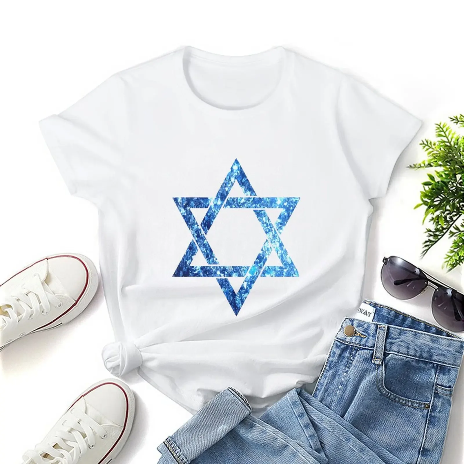 Shirt Casual Short Sleeved Female Tee T-Shirt Women  Jewish Symbol Star of David T Shirt Graphic