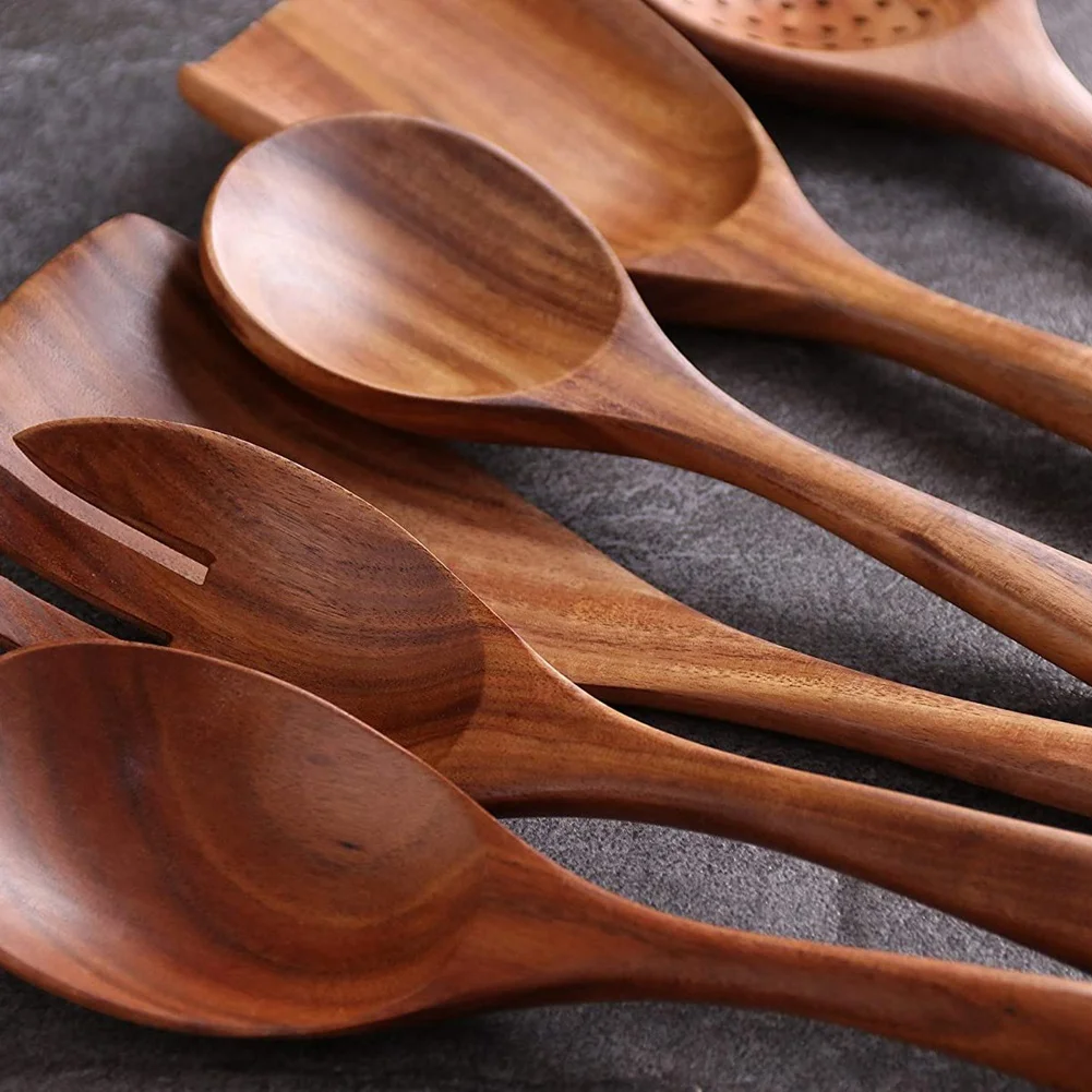 【FLASH-SALE!】14 PCS Teak Wooden Kitchen Cooking Utensils, Non-Stick Spoons And Spatula Cookware For Home And Kitchen