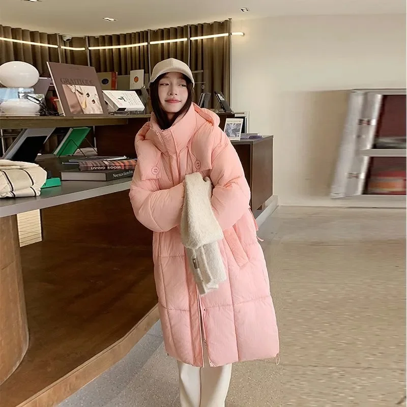 

Новинка 2025 года, зимняя женская хлопковая куртка на белом утином пуху с капюшоном, теплое пальто-пуховик большого размера, женские повседневные свободные парки с карманами, верхняя одежда