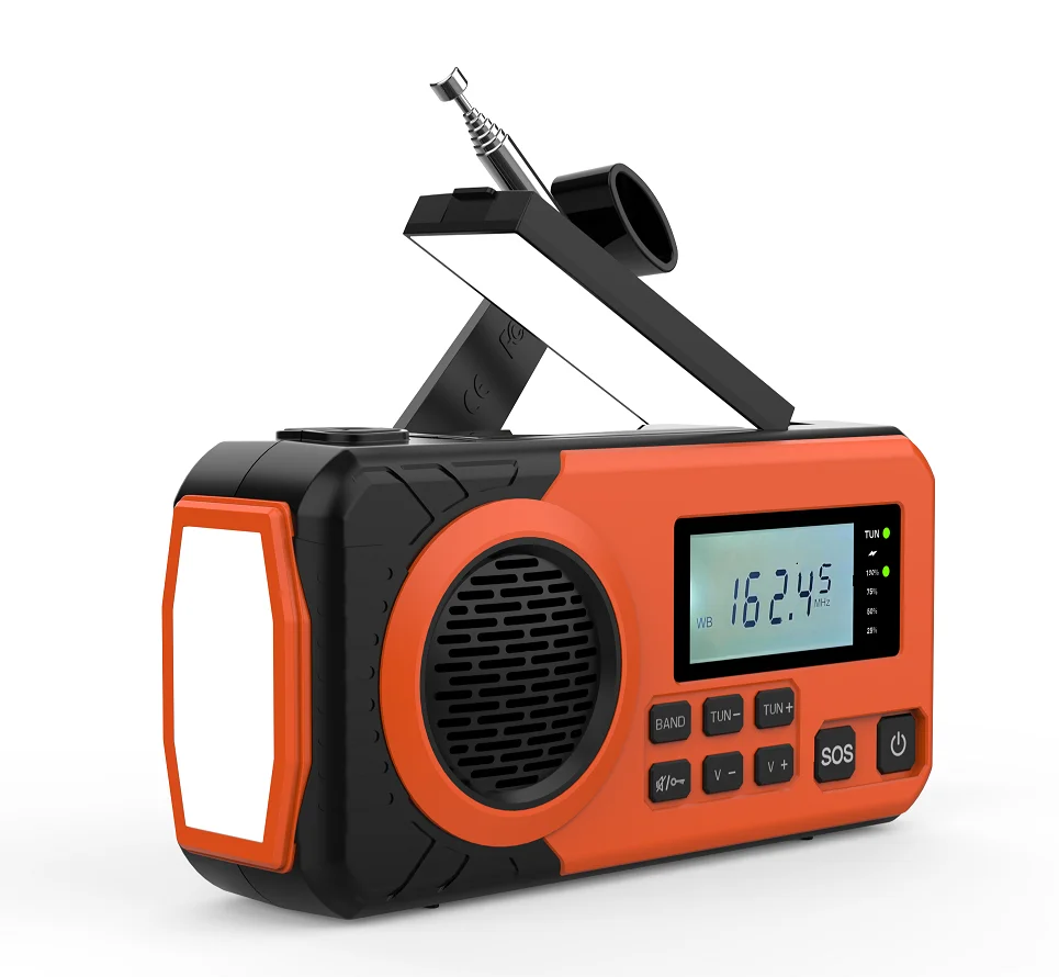 Portable Multifunctional DAB Radio with Solar/Crank Charger, SY-375 Survival Outdoor Use, Dual LED Lights for Safety & Ambiance