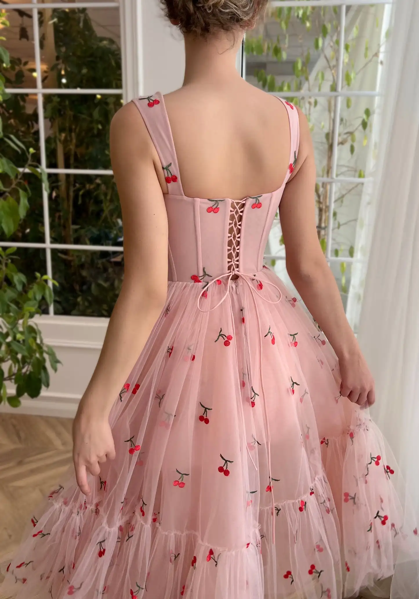 Cherry Cupcake Tulle Midi Homecoming Dress Tea Length Cocktail Dresses Prom Gowns Dress A-Line Party Evening Special Occasion