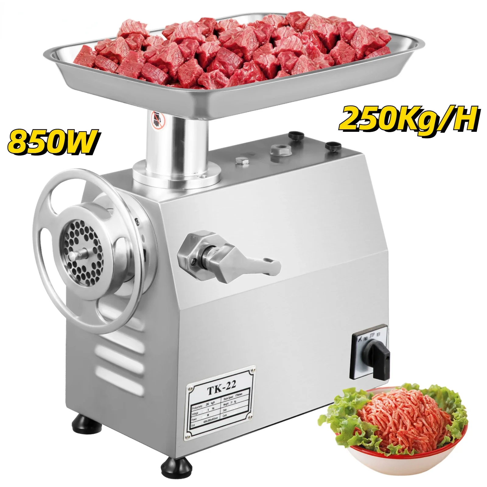 

Electric Meat Grinder 250Kg/H Stainless Steel Auto Meat Mincer Butcher 850W Home Appliance Kitchen Food Chopper Processor