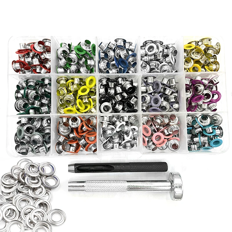 15 Colors 5mm Eyelets Multicolor Spray Gas Rivets 450 sets Buttonholes Shoelaces Metal Hole Buckle Eyelet Hand Press Tools