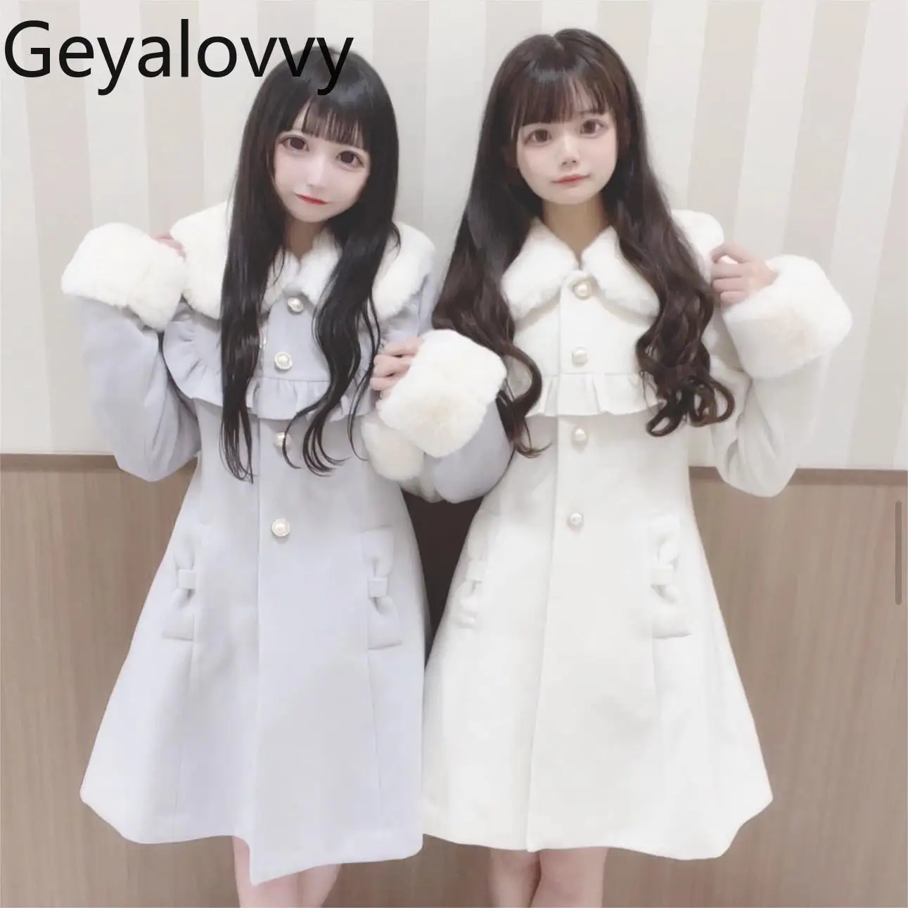 

Новое зимнее универсальное однотонное шерстяное пальто средней длины, милое утягивающее пальто с жемчужными пуговицами и высокой талией для девочек