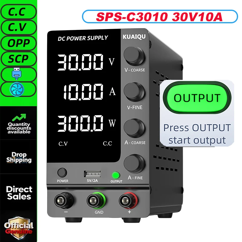 KUAIQU 30V 10A DC Voeding met Instelbare Digitale Display Laboratorium Voeding Spanningsregelaar 60V 5A 120V, 32V 6A SPS-C3010