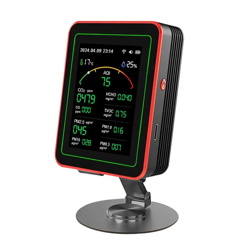 Air Quality Detector CO2/CO/TVOC/HCHO/PM2.5/Temp/Humi Temperature Humidity Tester Multi Clock A