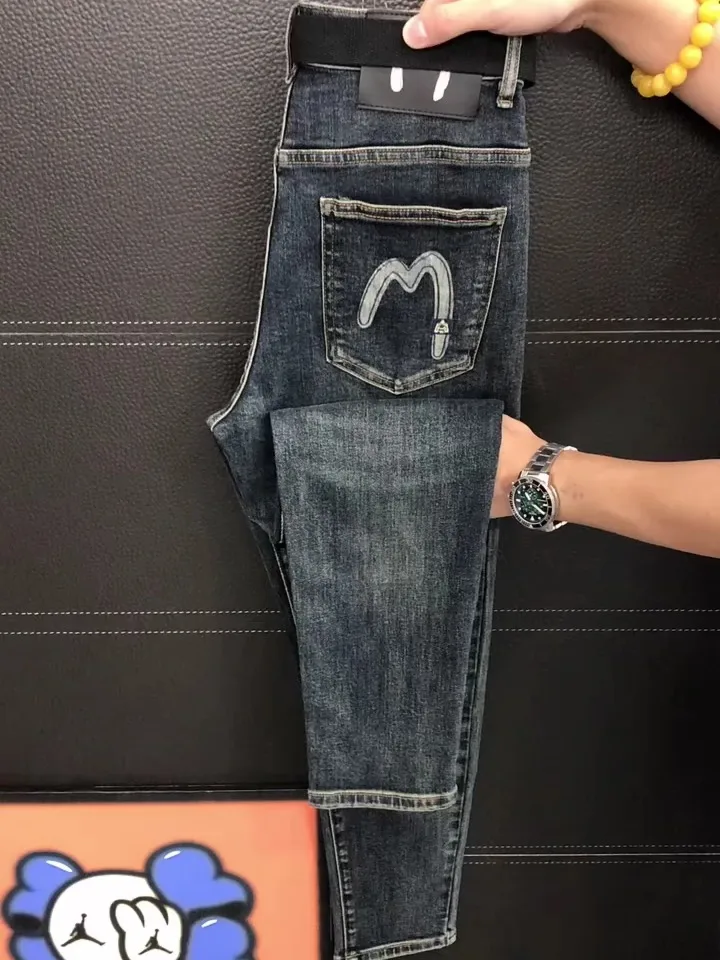 

Высококачественные мужские повседневные деловые джинсы со средней талией, облегающие брюки с водой, Новое поступление на осень-зиму, модный тренд