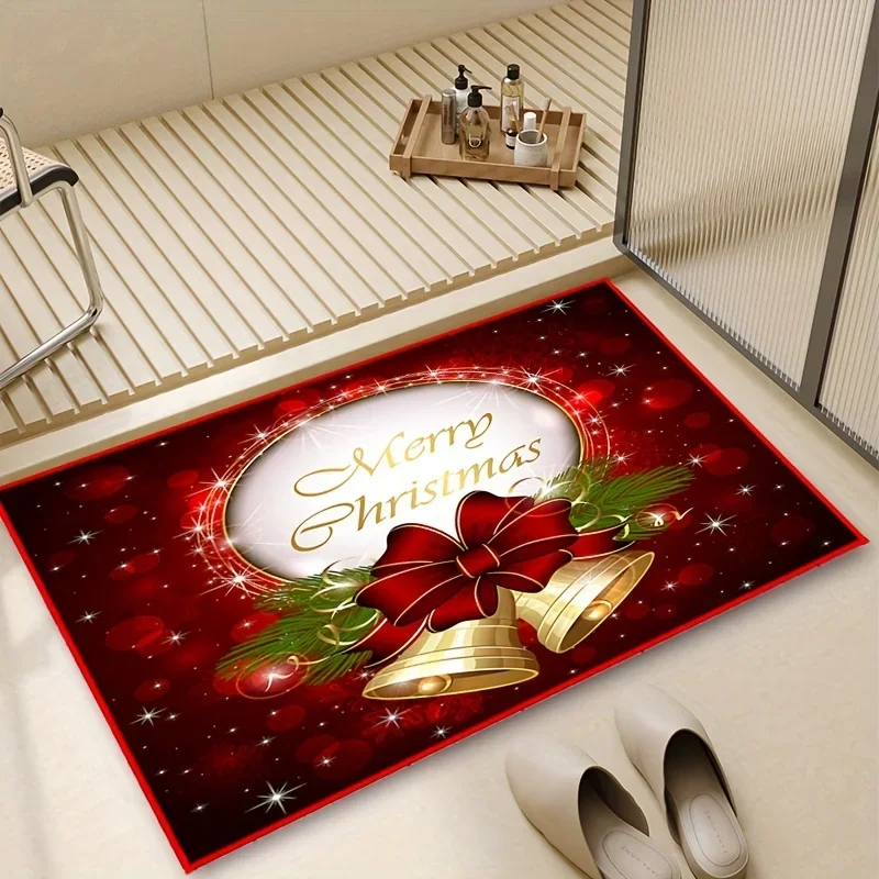 Christmas Gold Bell Non-Slip Floor Mat Front Door Entrance Rug Living Room Bedroom Bathroom Foot Mat Navidad Decorations 2025