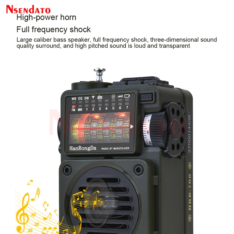 HRD700 Radio AM FM MW SW Lettore musicale Mini radio Trasmissione full-band Lettore multimediale V5.0 compatibile con Bluetooth per scheda TF