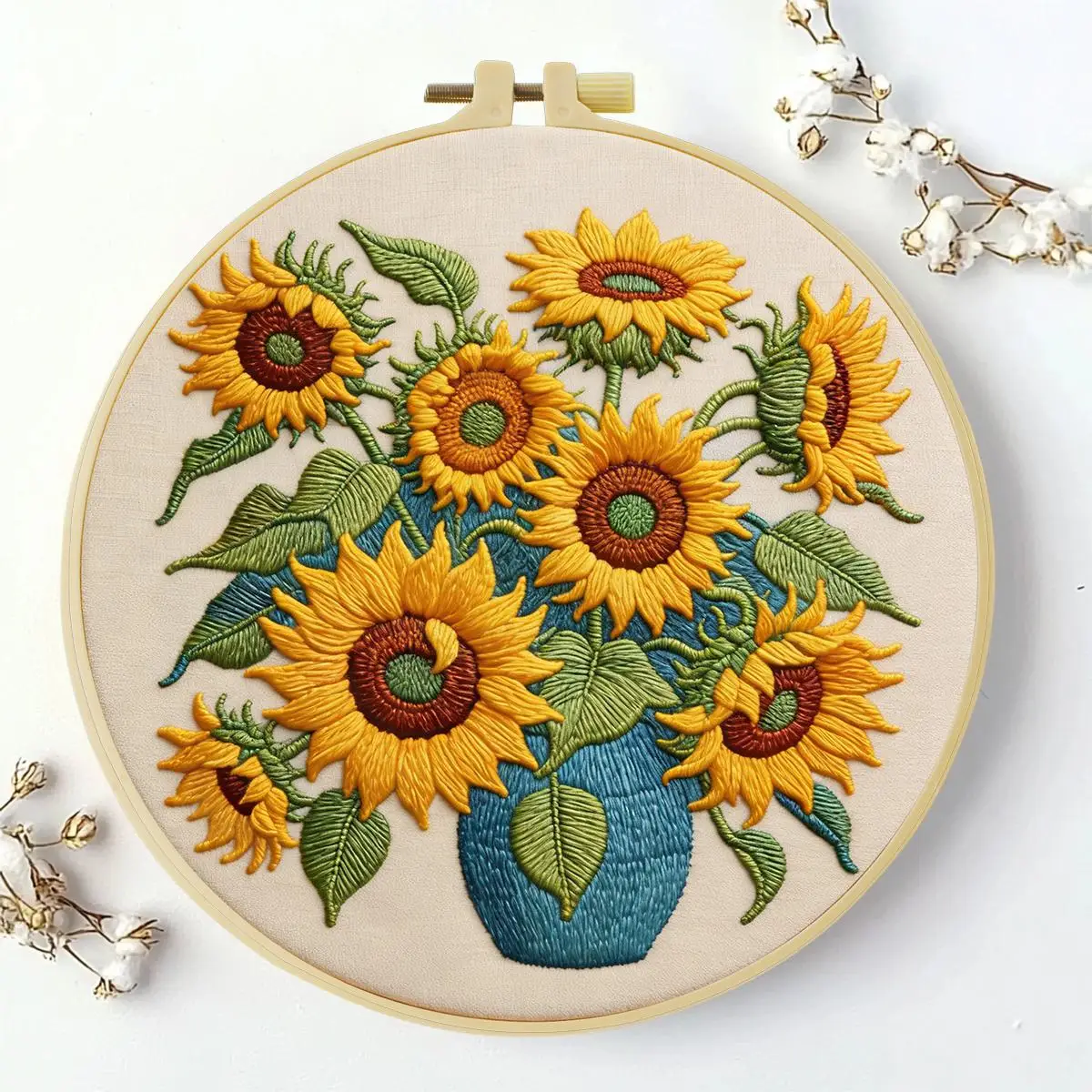 1 Stück 20X20CM/15X15CM 7,87/6,3 Zoll Sonnenblumen-Vase Stickerei-Starter-Kit DIY-Kit DIY-Stickerei-Set Handarbeiten Heimdekoration – Detail 2