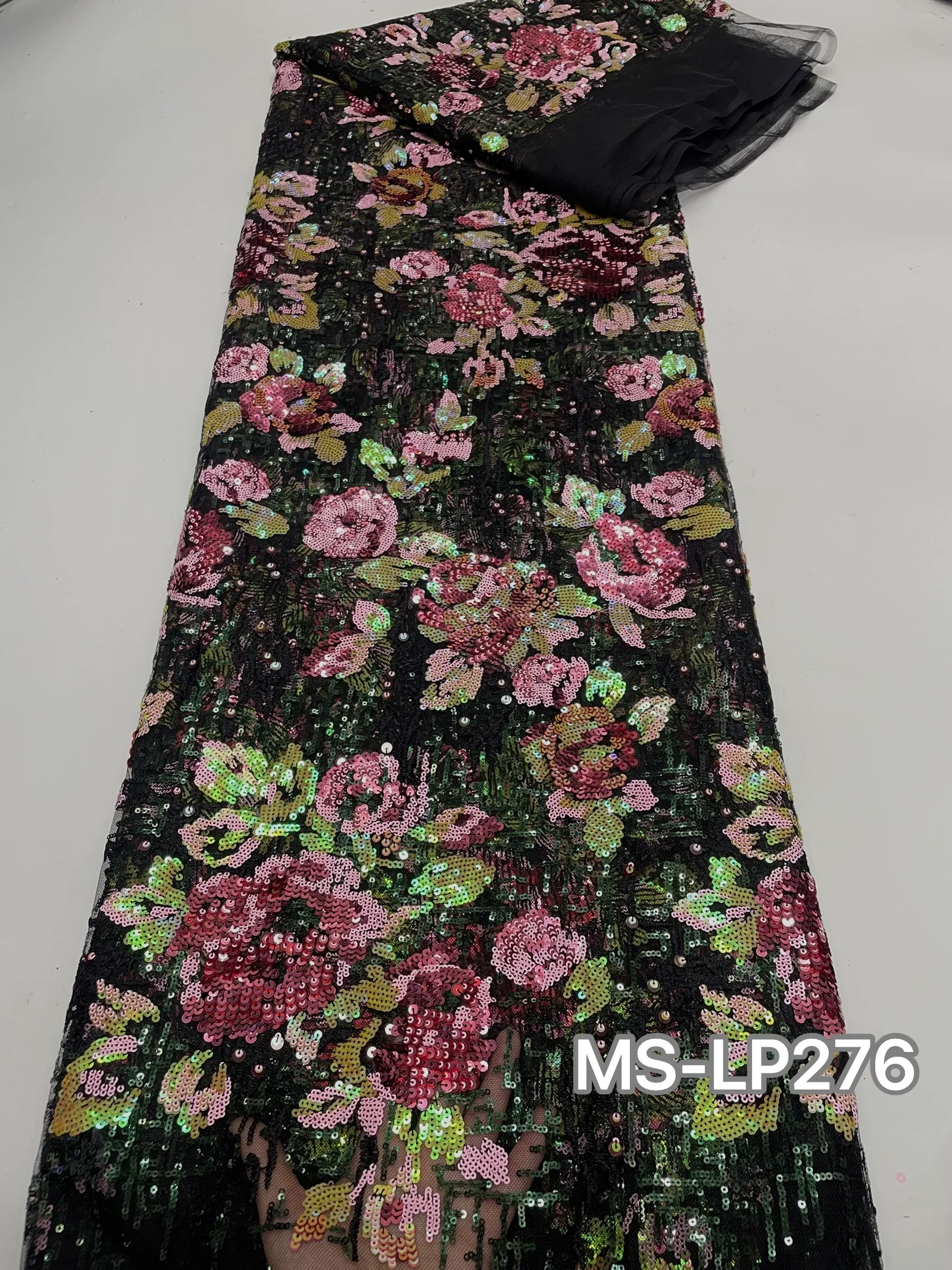 Tela de malla suave de 1 yarda con bordado de lentejuelas superpuestas, telas para vestidos de novia, telas para cheongsam, para confección de ropa.