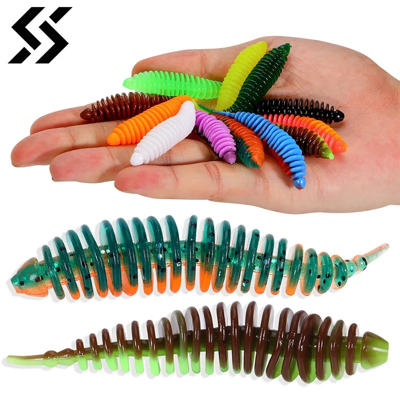 Sougayilang 10Pcs Worm Bait Soft Bait 40mm 60mm Fishing Lures Freshwater Swimbaits Silicone Soft Bait for Carp Bass Pike Fishing