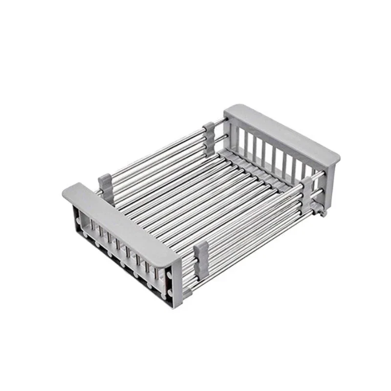 Adjustable Dish Drainer over Sink Stainless Steel Drainer Basket Vegetables Telescopic Drain Basket for Fruits Storage