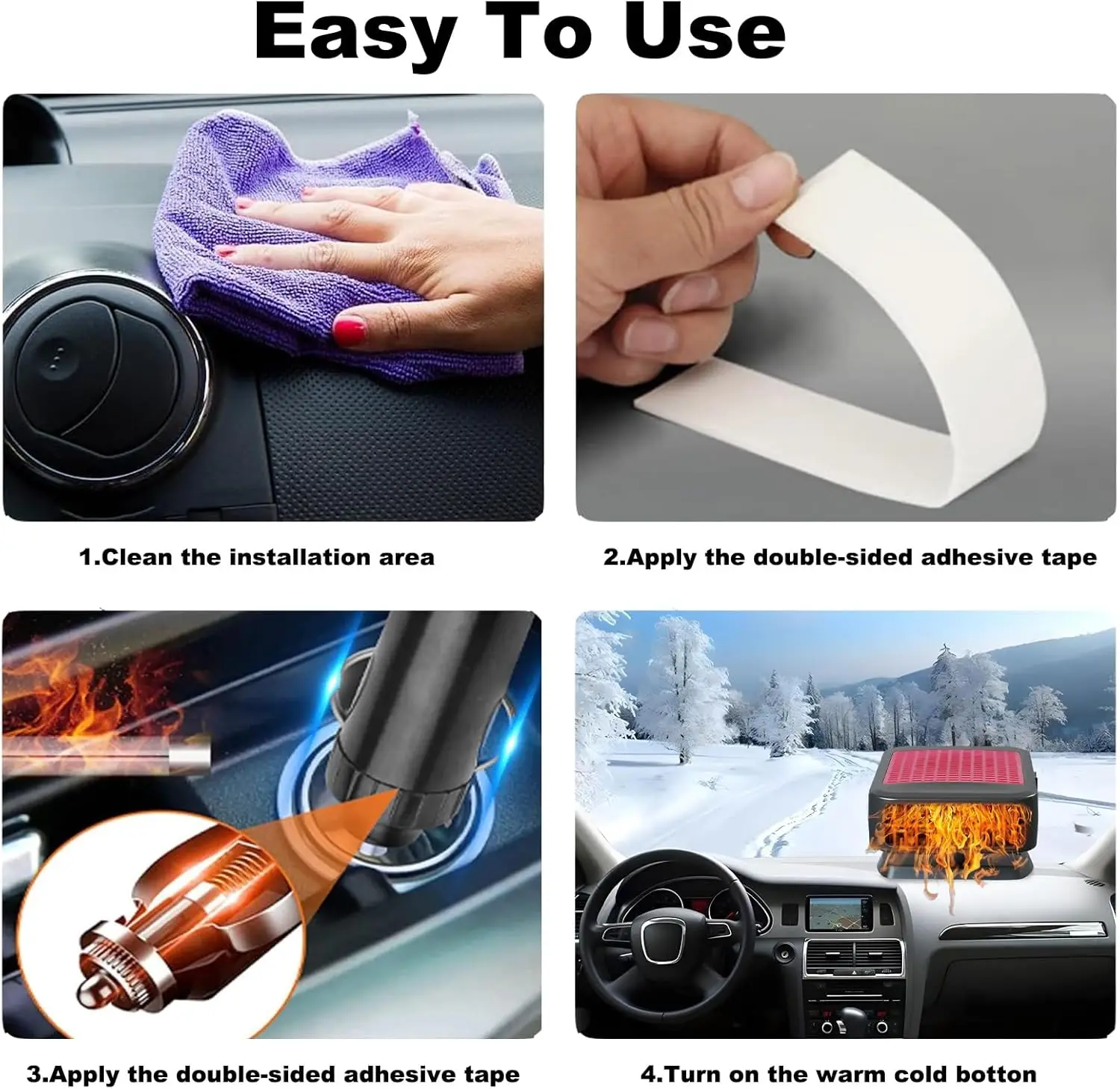 سخان سيارة محمول 200 وات 12 فولت، 2 في 1 حرارة/بارد، 360 درجة °   قاعدة دوارة (أحمر)