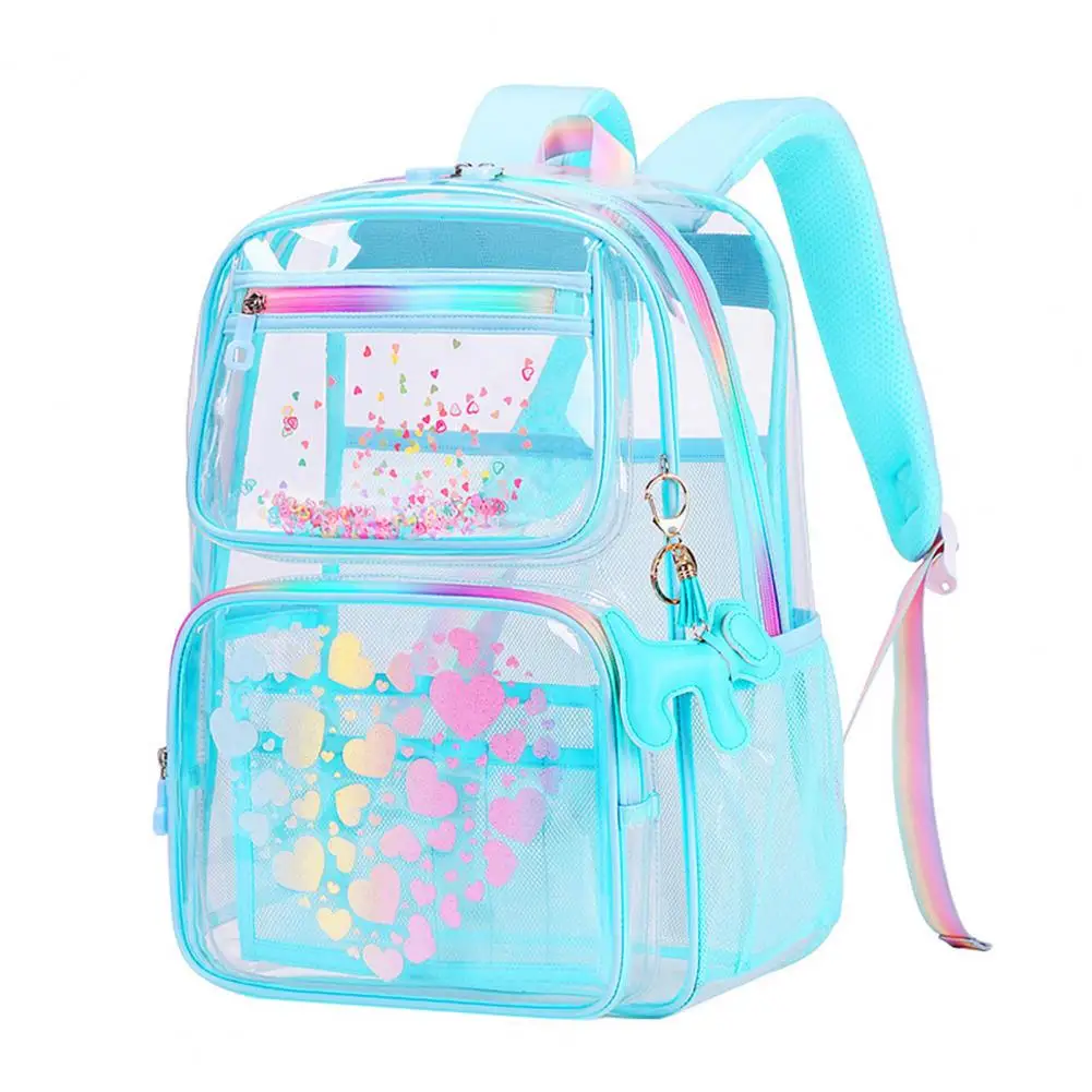 Transparent Backpack for School Waterproof Backpack with Love Heart Prints Main Compartment Front Zipper for Boys for Students