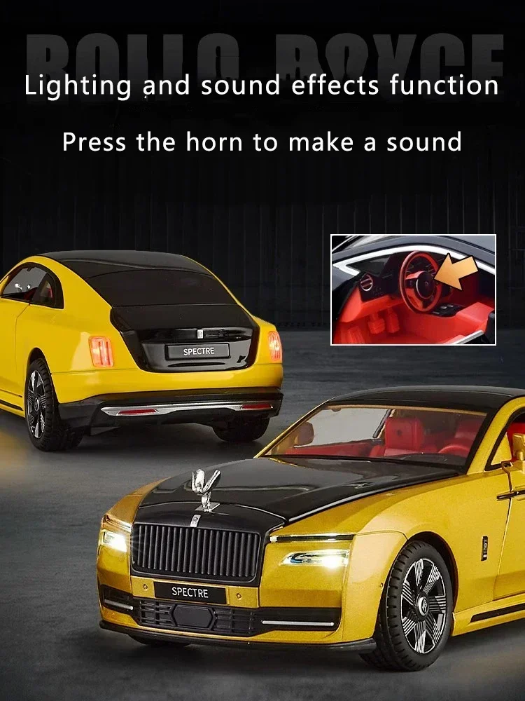 Nuevo modelo de coche de aleación brillante Rolls-Royce 1:24, simulación de sonido y luz, coche de juguete extraíble, adornos de colección de Metal para niños, regalo