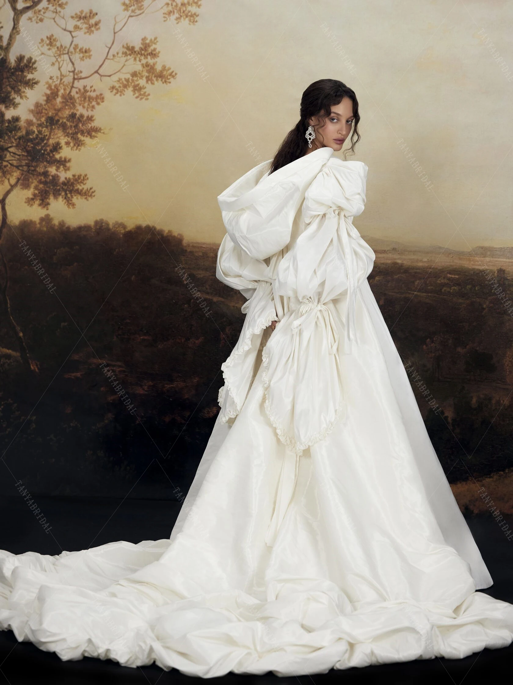 Incredible Taffeta Cape With Train And Bouffants, Voluminous Sleeves And Hood. Bridal Jacket Chic   DJ478