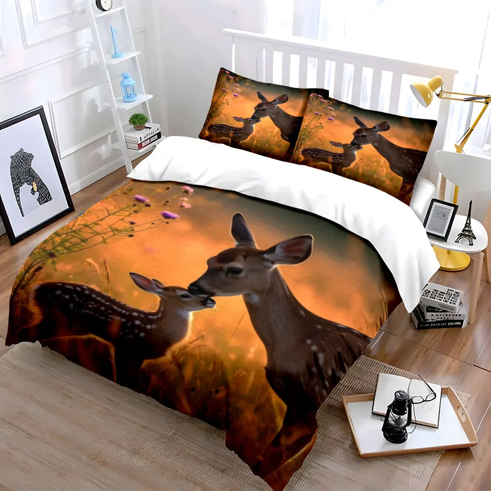 Deer Themed Decor Set Soft Skin-Friendly Bedding Set Includes 1 Duvet Cover And 2 Pillowcase, Gift