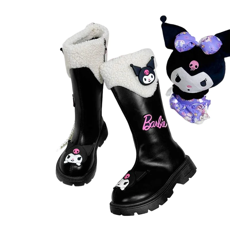 Girl Boots Sanrio New Autumn Winter Keep Warm Child High Boots Kuromi Fashion Cartoon Kawaii Cute Boots Water Proof Martin Boots