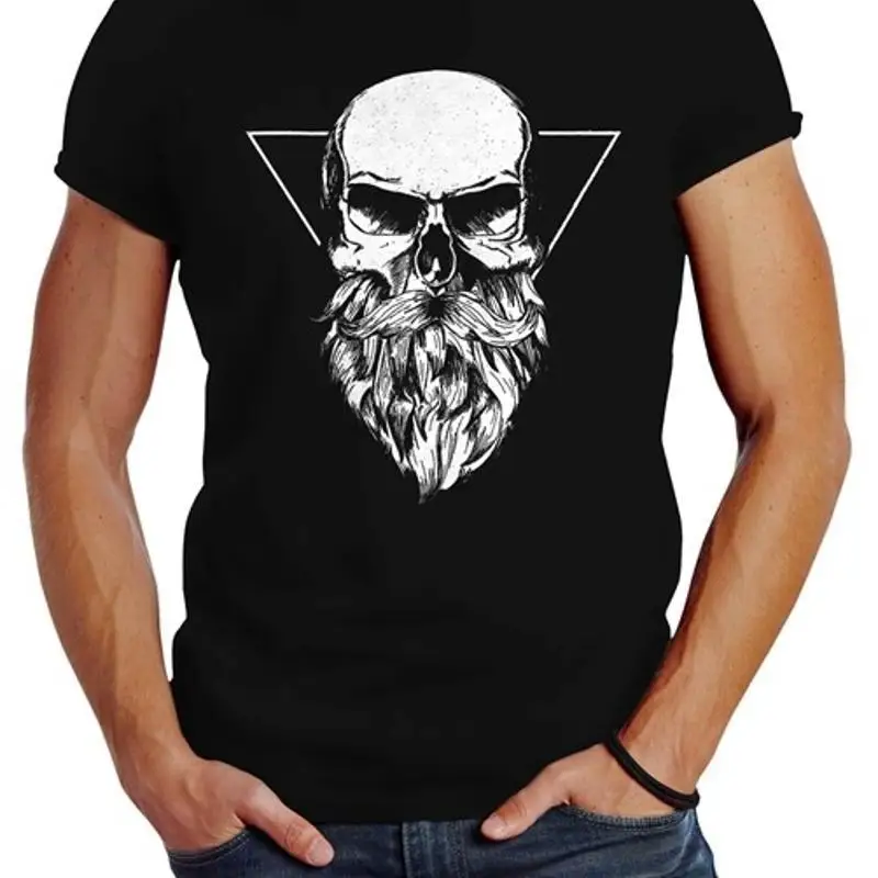 Mens Skull with Beard Triangle Slim Fit Neverless® T-Shirt