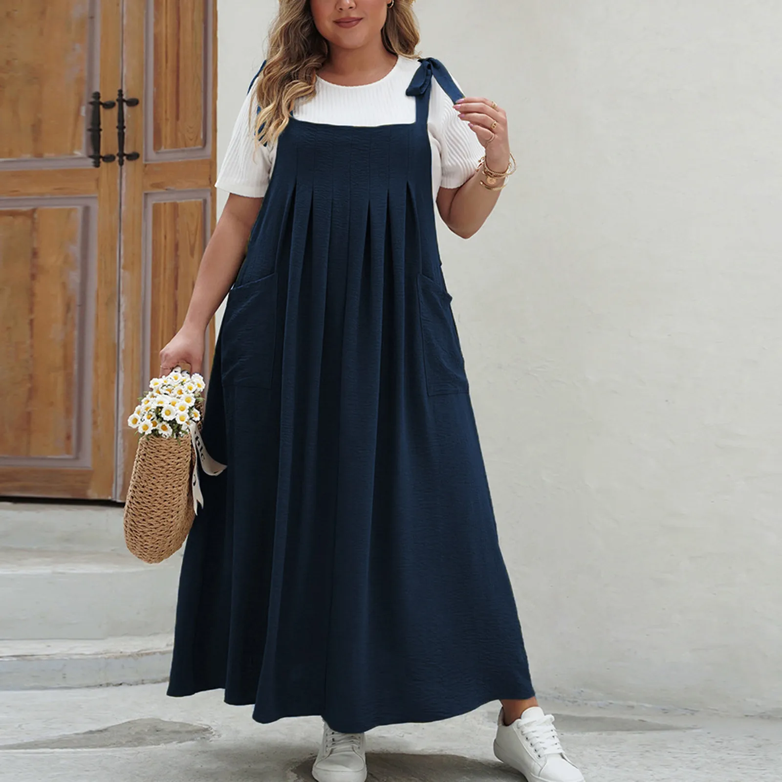 

Solid Color Simple Plus Size Slip Dress Women'S Sleeveless Loose Casual Dress Versatile Dress For Vacations And Commuting