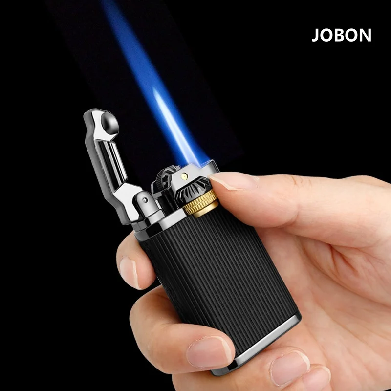 Vintage Mechanical Leather Butane Gas Lighter Metal Blue Flame Torch Spray Lighter Outdoor Windproof Portable Cigar Lighter