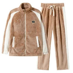 2024 Winter New Men's Home Set with Thick Fleece, Fashionable and Warm Two Piece Set, Daily Leisure Winter Set