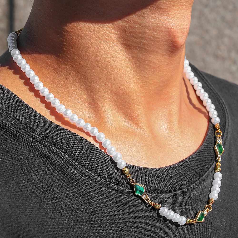 

Elegant Imitation Pearl Beaded Necklace For Women Green Crystal Geometric Clavicle Chain Daily Casual Party Jewelry