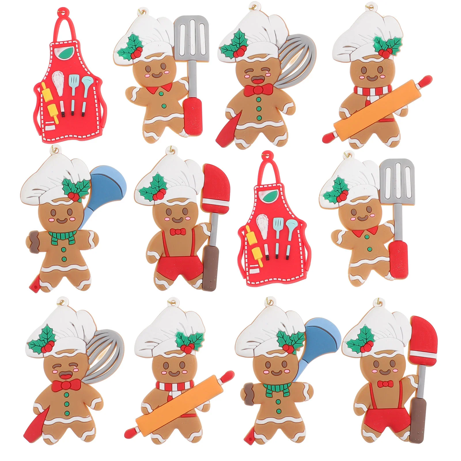 

12 Pcs Christmas Tree Ornaments Decorations for Garden Home Gingerbread Man Happy Atmosphere Plastic Party Favors Holiday