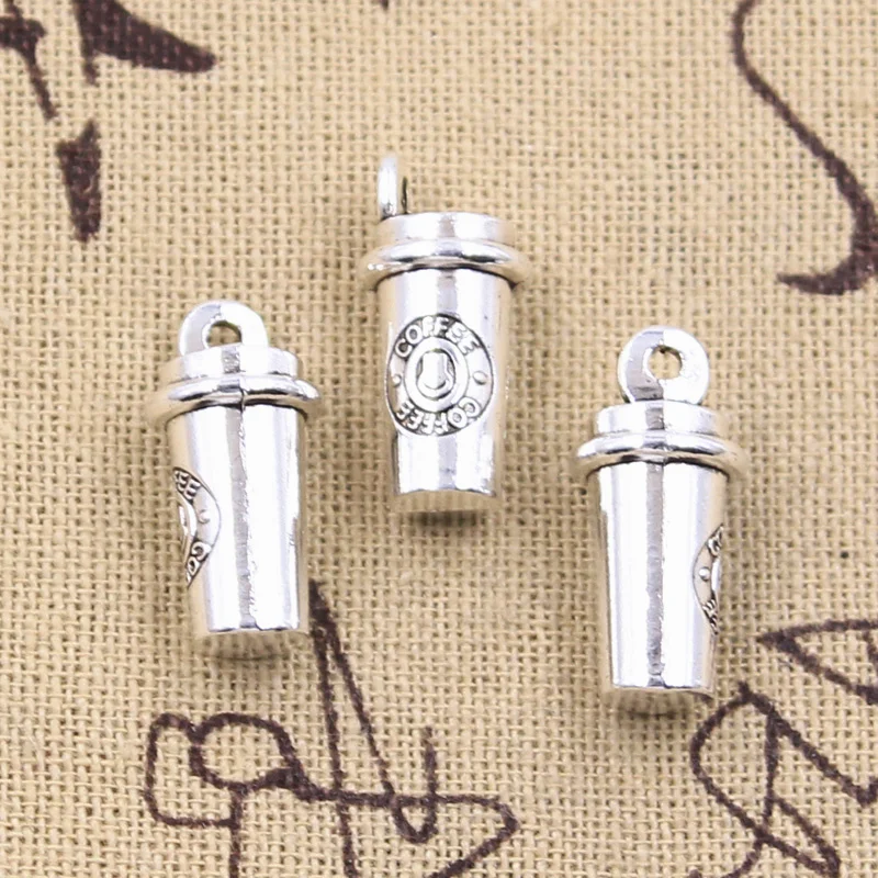 6pcs Charms 3D Coffee Cup 21x10x10mm Antique Silver Color Pendants DIY Crafts Making Findings Handmade Tibetan Jewelry