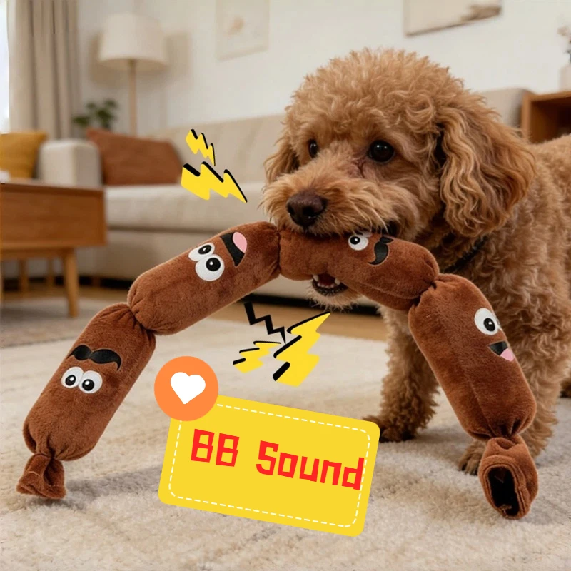 Simuliertes Wurst-Plüsch-Kauspielzeug für Hunde: Drückspielzeug mit BB-Geräusch, langlebig, kaubeständig, selbstspielendes Stressabbau-Spielzeug, Hundezubehör