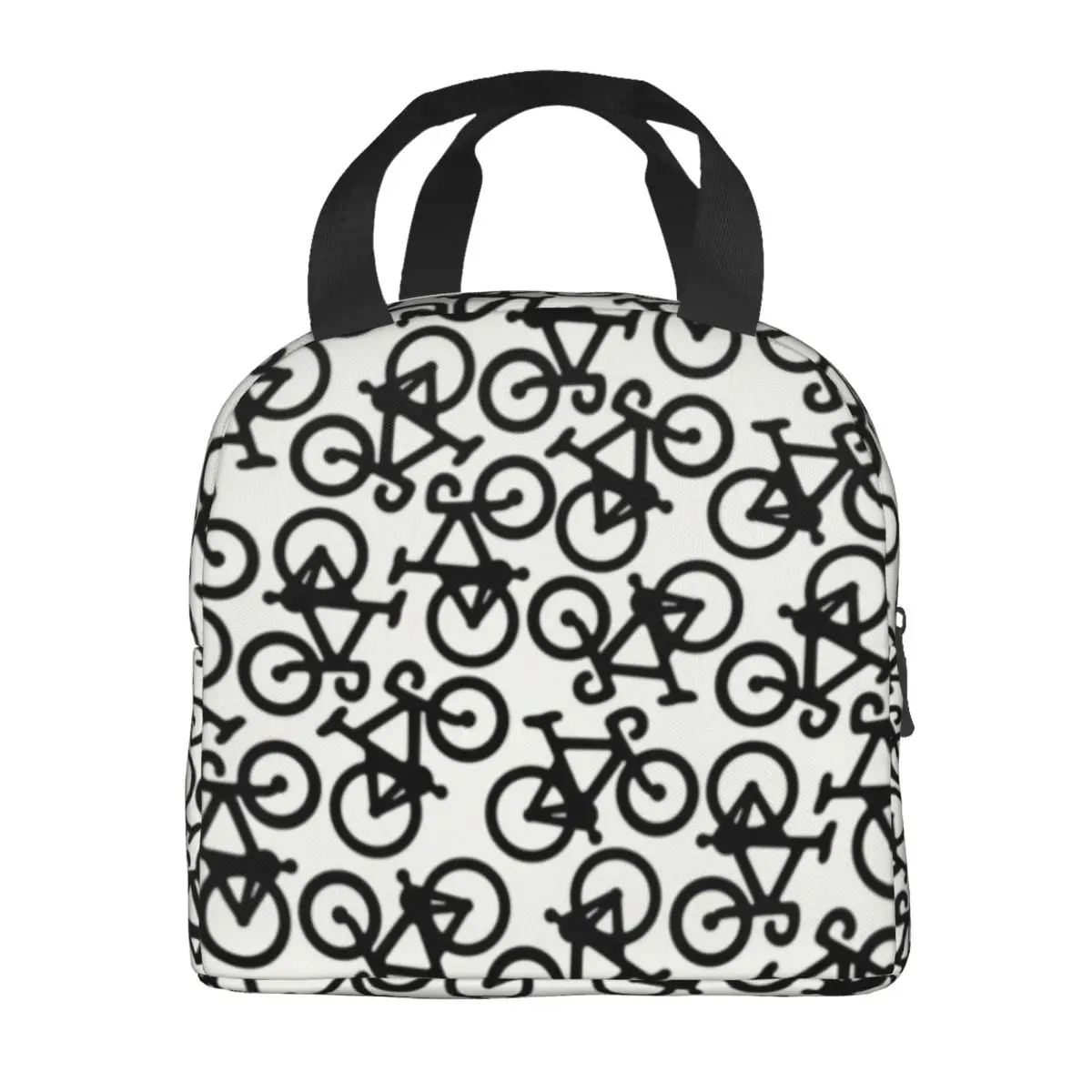 Custom Black Multiple Bikes Pattern Insulated Lunch Bags for School Office Bike Bicycle Thermal Cooler Lunch Box Women Kids