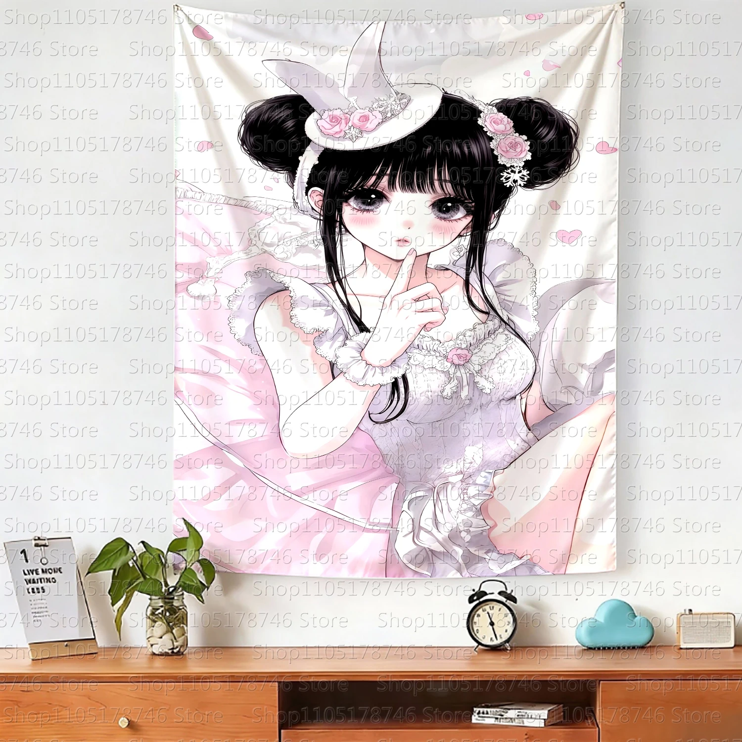Kawaii-Stil Mädchen Wandbehang Cartoon Wohnheim Schlafzimmer Nachttisch Wandteppich Hintergrundstoff Mietwohnung Dekorationsstoff