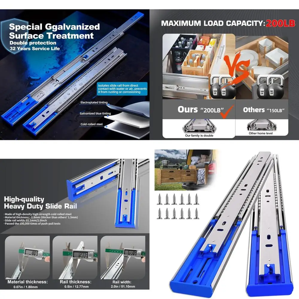 

Высокопрочные направляющие с выдвижением на 18 дюймов, грузоподъемность 200 фунтов, для шкафов, ящиков для инструментов и полок