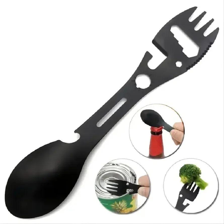 

Outdoor Fork Spoon Versatile Outdoor Camping Tool Lightweight Fork Spoon Bottle Opener for Survival Tactical Utility for Easy