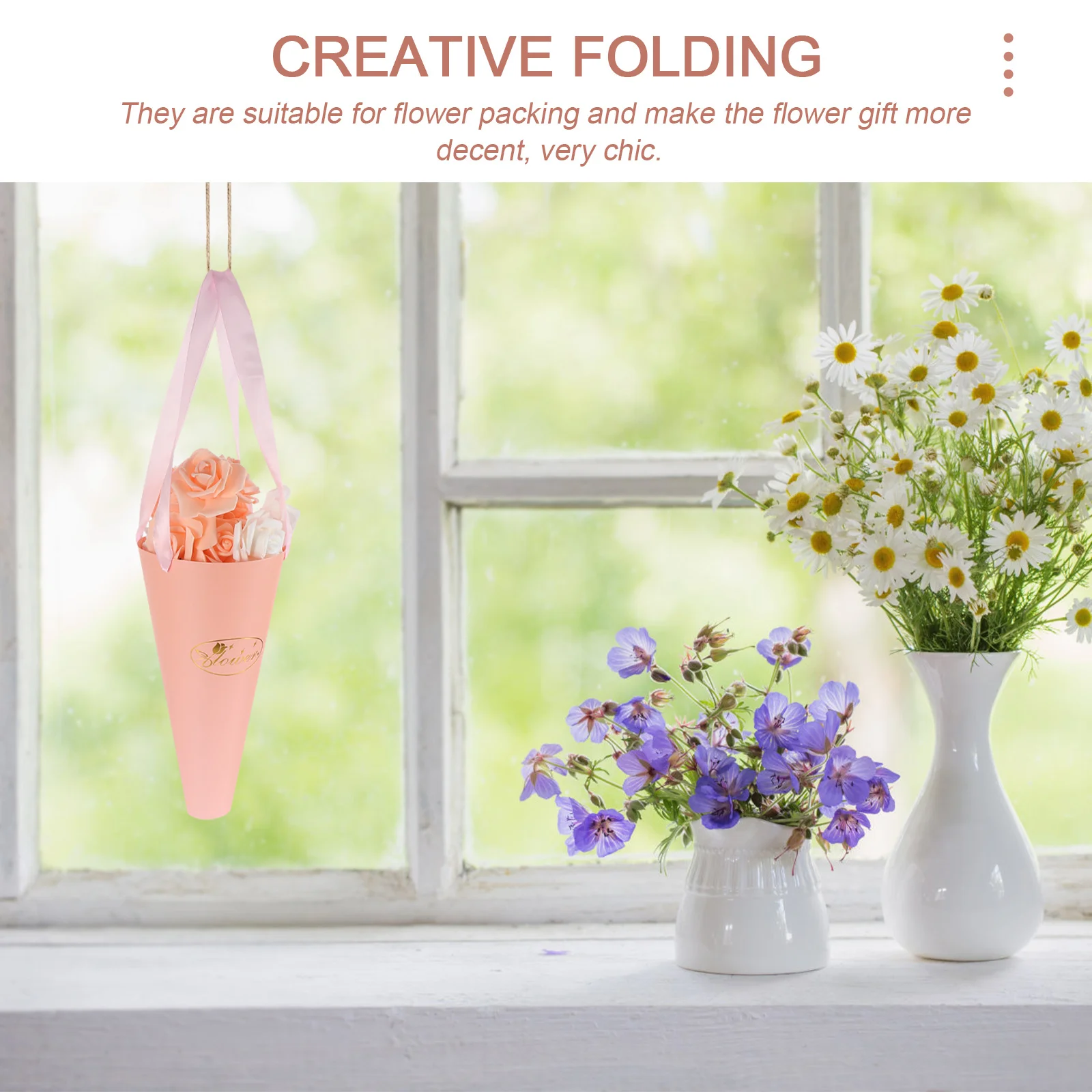 

6pcs Flower Bouquet Bags Portable Folding Paper Bucket For Flowers Gift Florist Packing Bags Floral Arrangement Wrapping Pouch