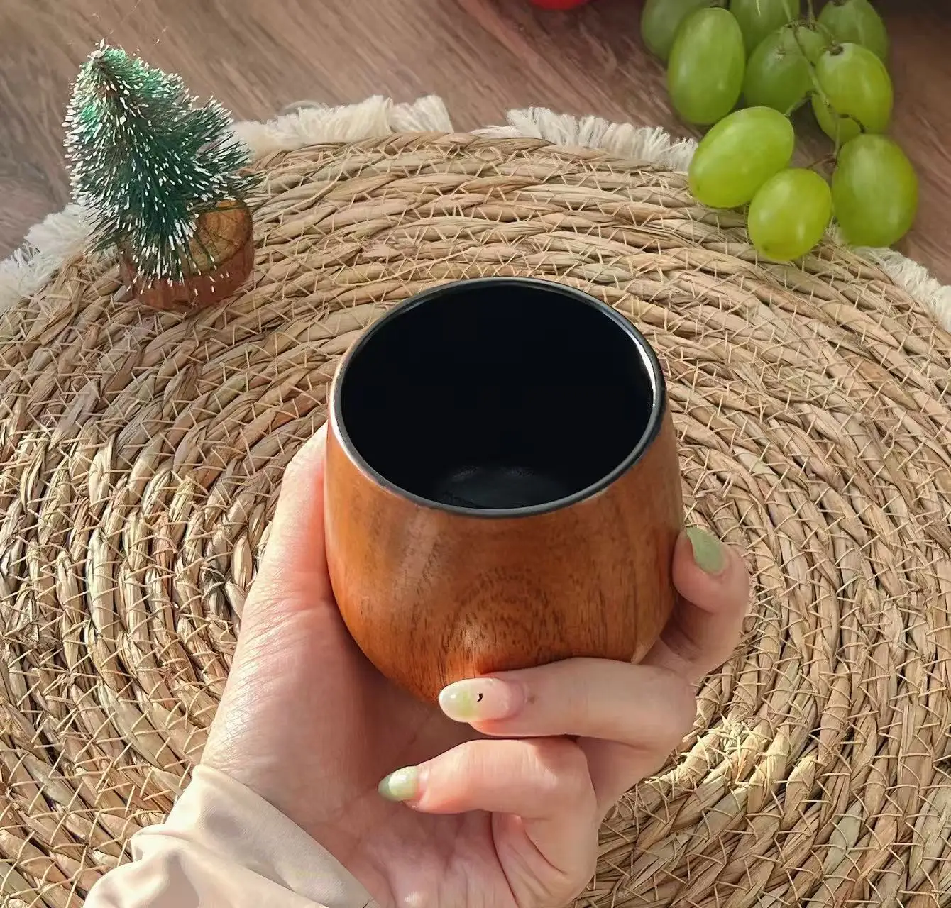 Eco Friendly Carbonized Solid Wood Cup Pot Belly Tea Cup Wine Cup Food Safe Natural Water Drinks Household Daily Use Smooth Crea