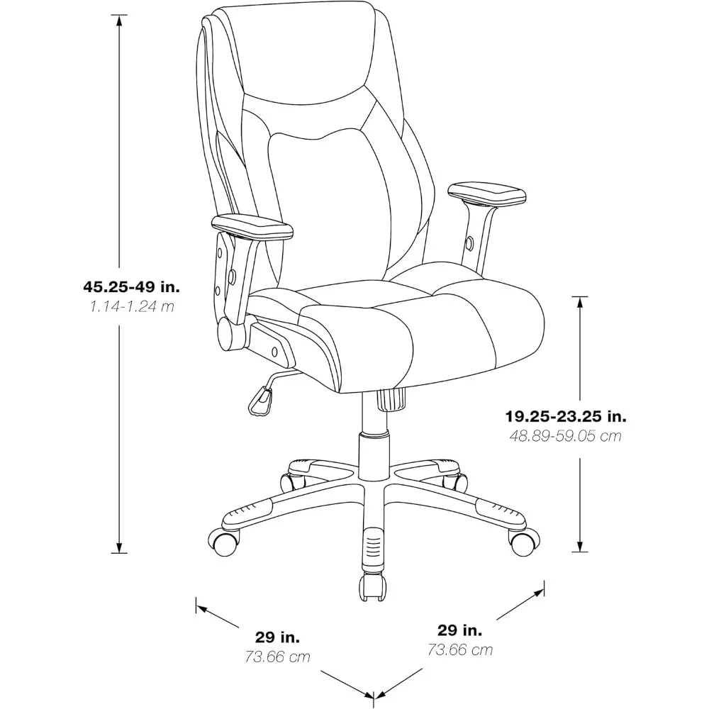 كرسي مكتب جلدي عالي الظهر من Office Star Executive مع دعم قطني وأذرع قابلة للتعديل للارتفاع، أسود مع أبيض #3