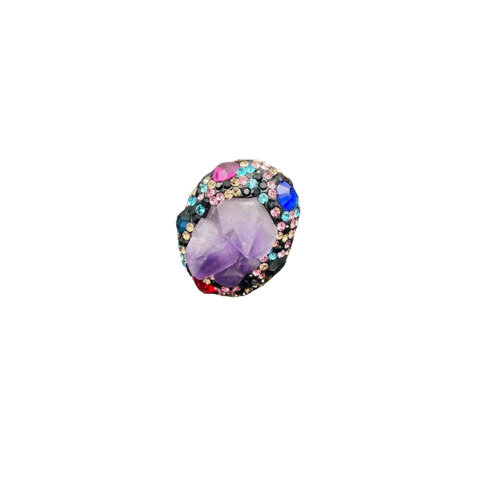 Natural color treasure amethyst ore set, personalized retro Czech set crystal jewelry, bracelet pendant earrings ring