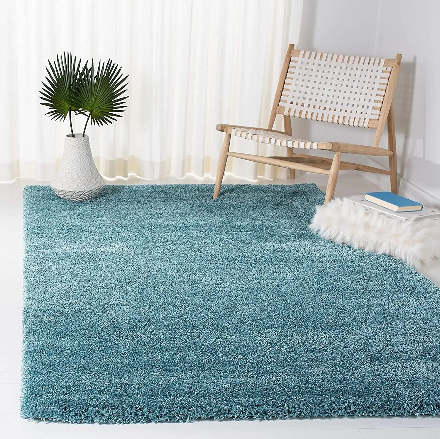 

Milan Shag Collection Area Rug - 8' x 10', Aqua Blue, Solid Design, Non-Shedding & Easy Care, 2-inch Thick Ideal for High